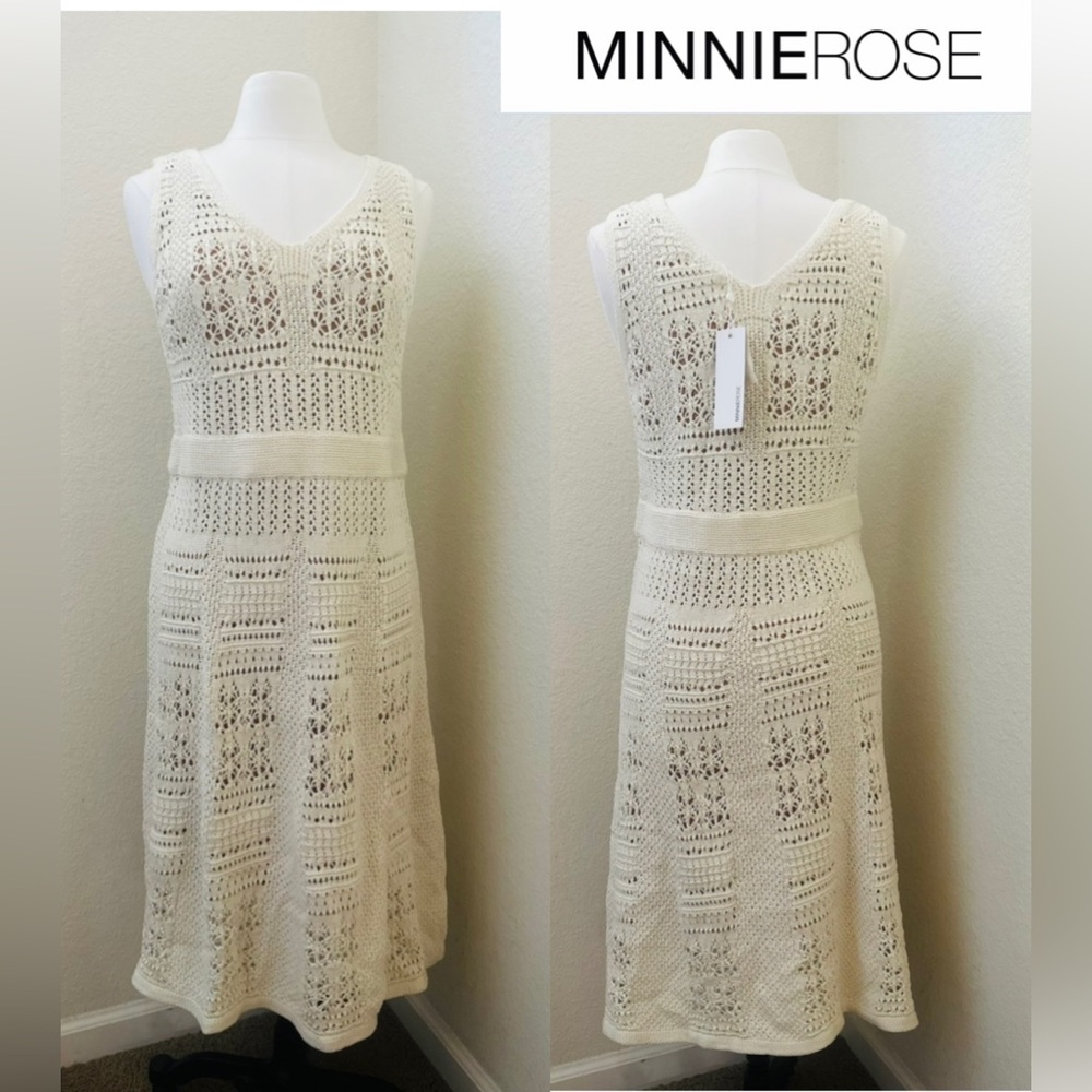 MINNIE ROSE - Cotton Sleeveless Open Stitch Dress - L